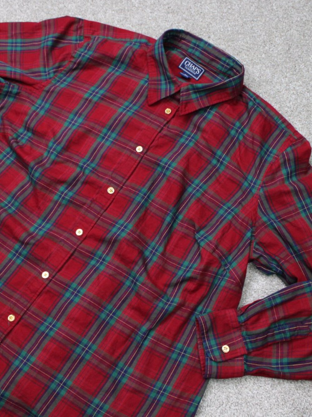 Chaps Classics Shirt Womens 2XL Red/Green Plaid Gold Buttons Cotton Long Sleeve - Picture 3 of 11